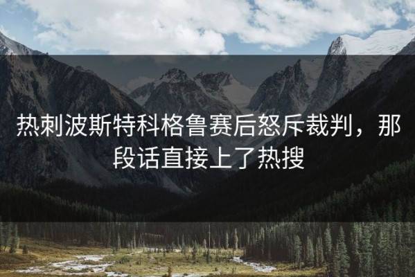 热刺波斯特科格鲁赛后怒斥裁判，那段话直接上了热搜